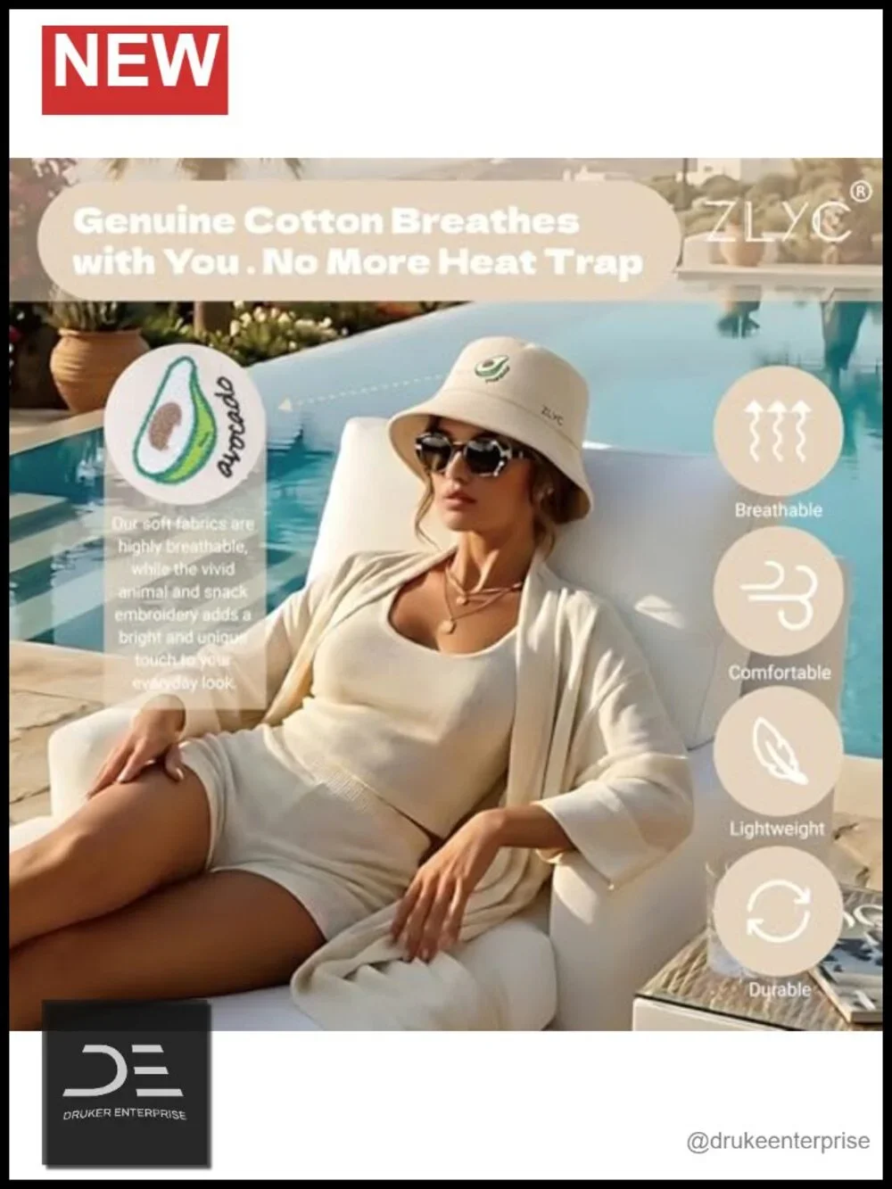 Embroidered Cotton Bucket Hat Packable Sun Cap for Travel